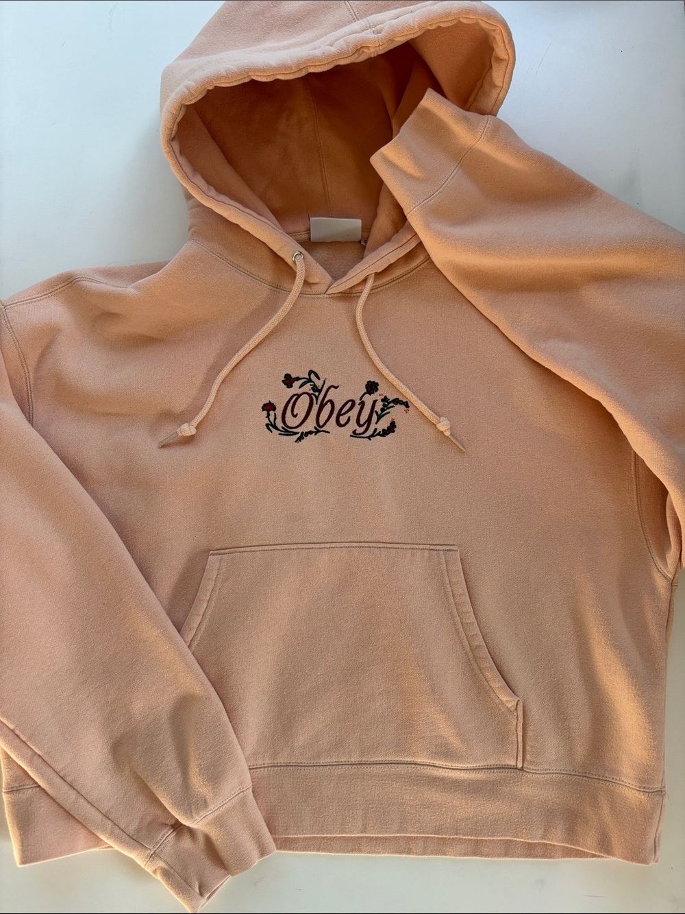 Obey Peach Hooded Cropped Sweatshirt with Floral Logo -727sku